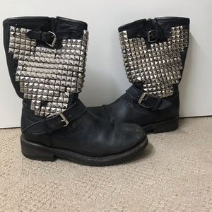 ASH Leather Distressed Studded Biker Boots